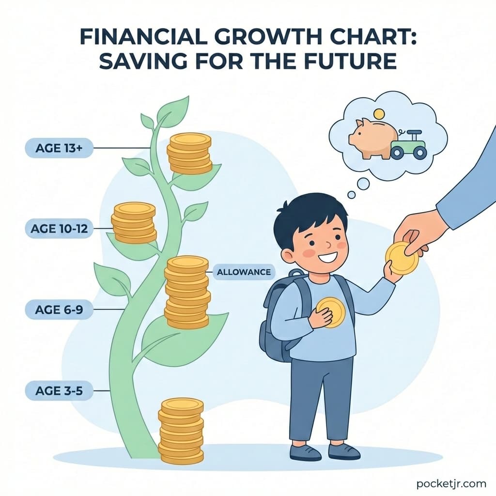 Piggy bank and coins showing allowance growth