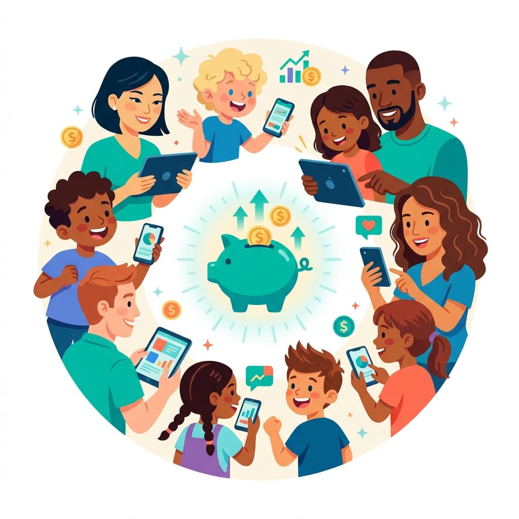 Diverse families collaborating on financial education